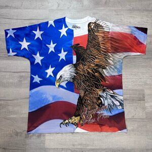 Spirit of America Patriotic Shirt Men's XL Bald Eagle Flag All Over Print USA